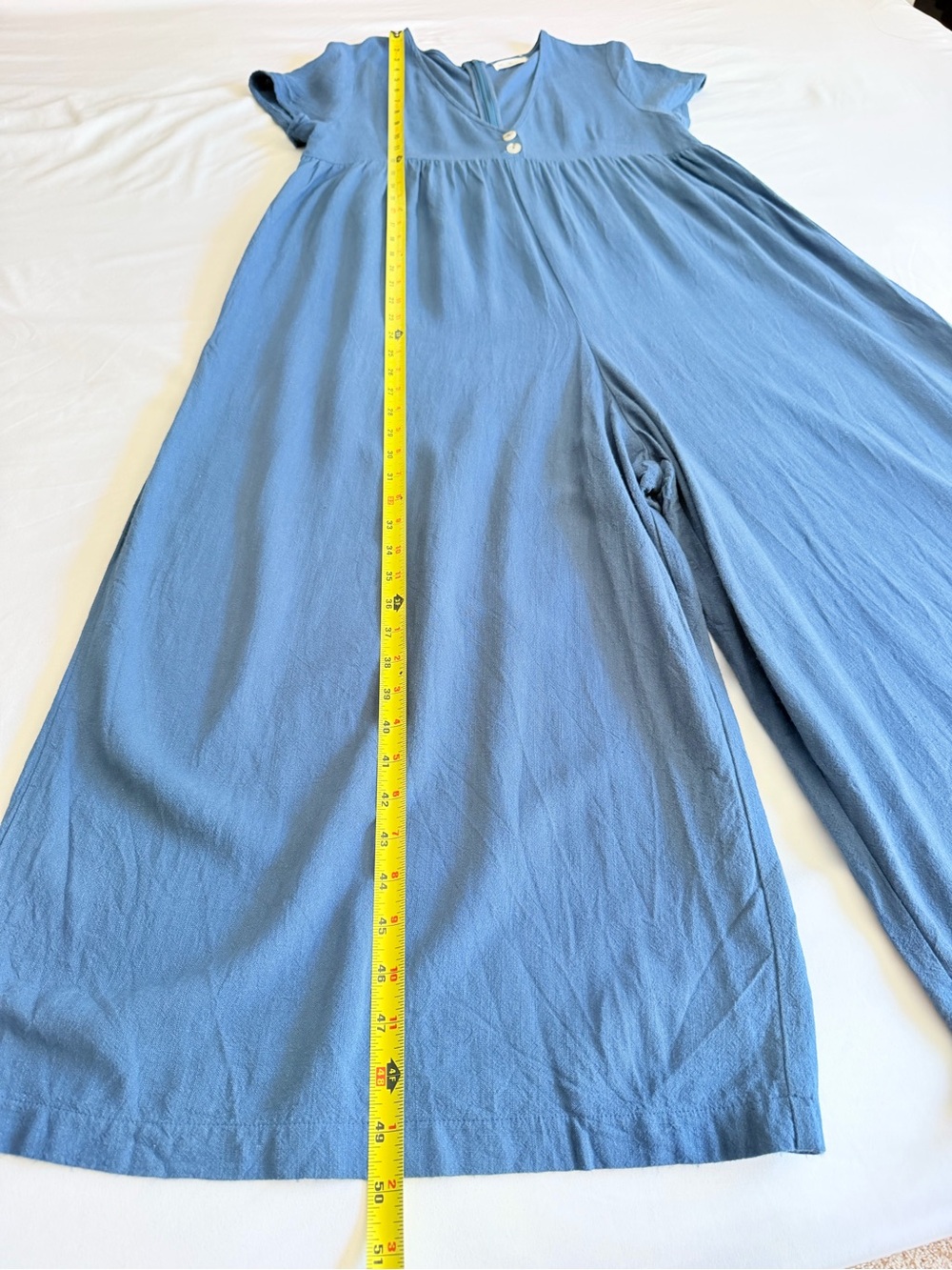 NATURAL LIFE Deep V Wide-Leg Jumpsuit in Denim Blue - Picture 15 of 16